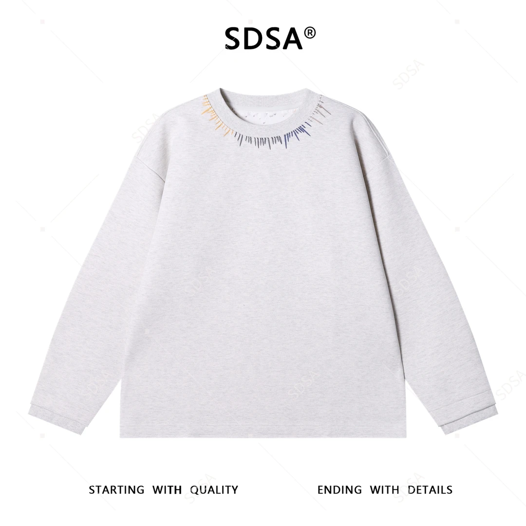 SDSA男士春秋新款痞帅男装简约领口缝线设计圆领卫衣百搭时尚上衣