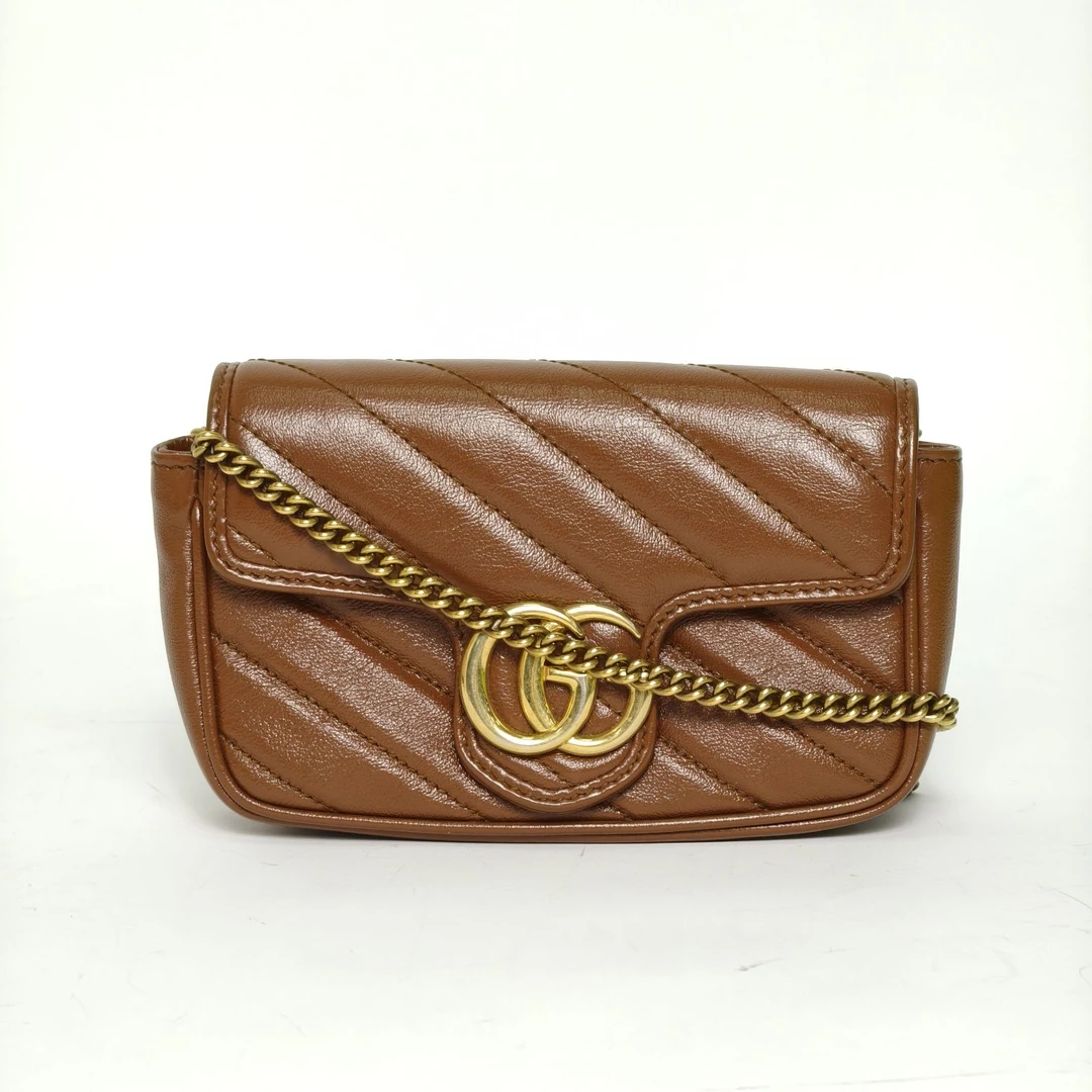 95新 GUCCI/古驰 【娇】肩背包16.5 焦糖色 皮革C 金扣 825750