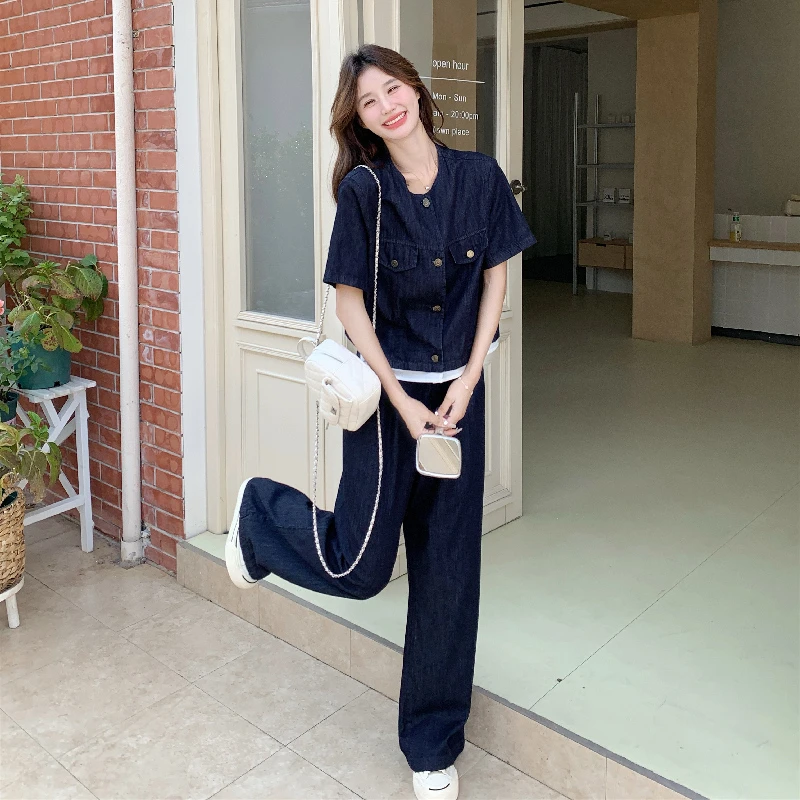 韩系ootd穿搭短袖牛仔套装女2025夏季新款气质减龄休闲通勤两件套