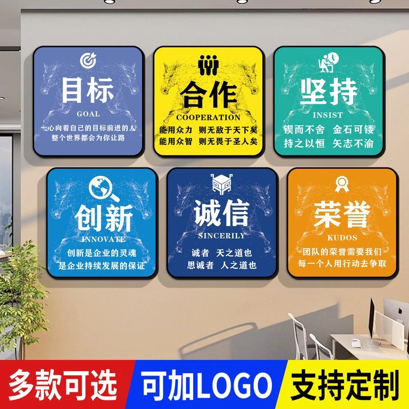 企业文化墙办公室装饰挂画公司进门形象墙走廊高级感设计励志标语