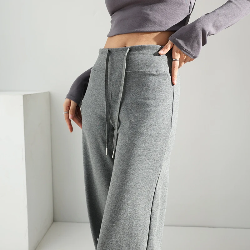 灰色直筒运动裤女春夏2025年新款高腰垂感显瘦小个子休闲阔腿卫裤