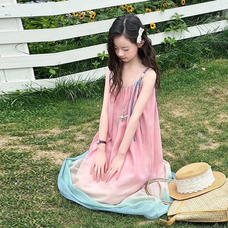 女童吊带连衣裙夏装2025新款长裙大童高级感儿童夏季海边度假裙子