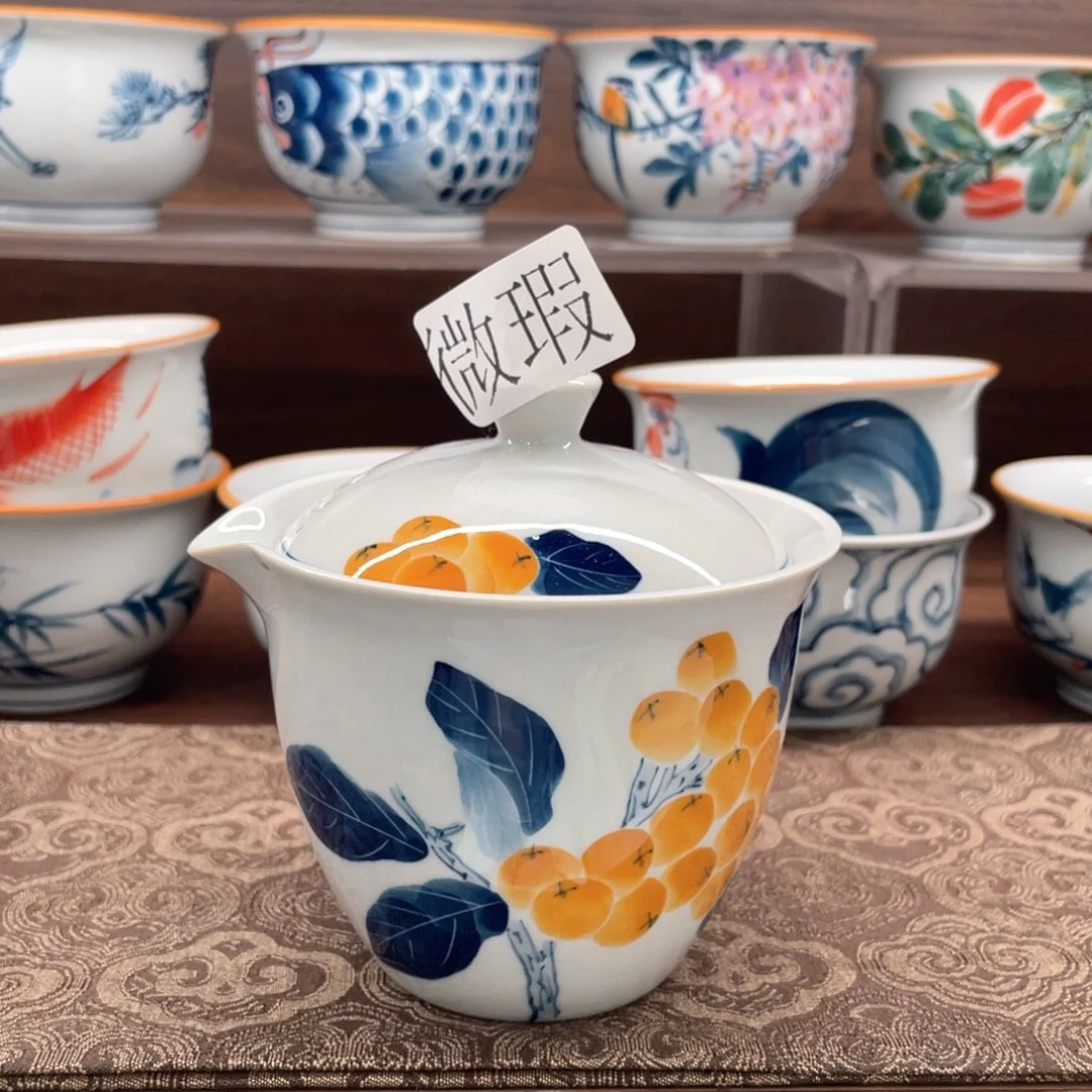 釉下手绘茶具微瑕
