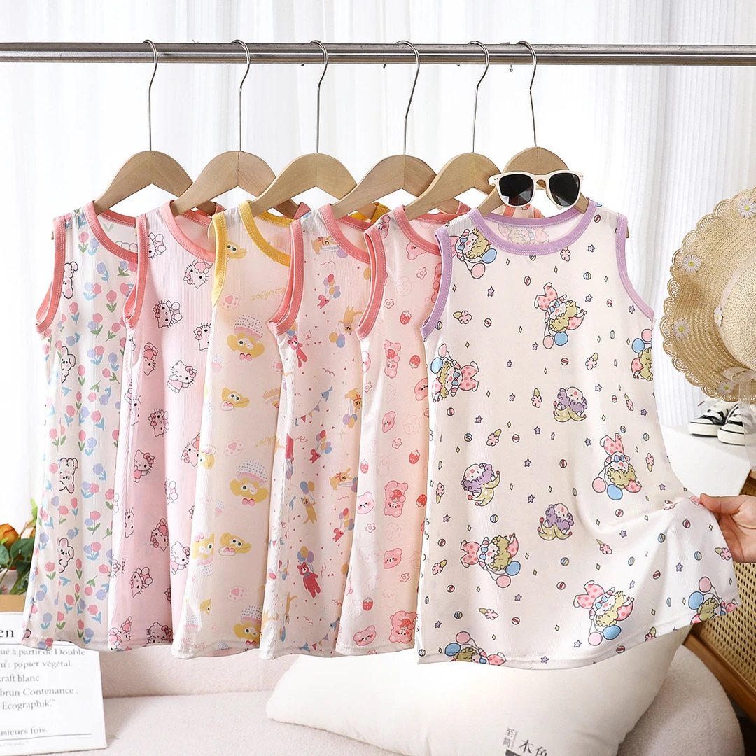 夏季女童睡裙冰丝公主裙儿童冰丝薄款睡衣宝宝女孩背心裙子家居服