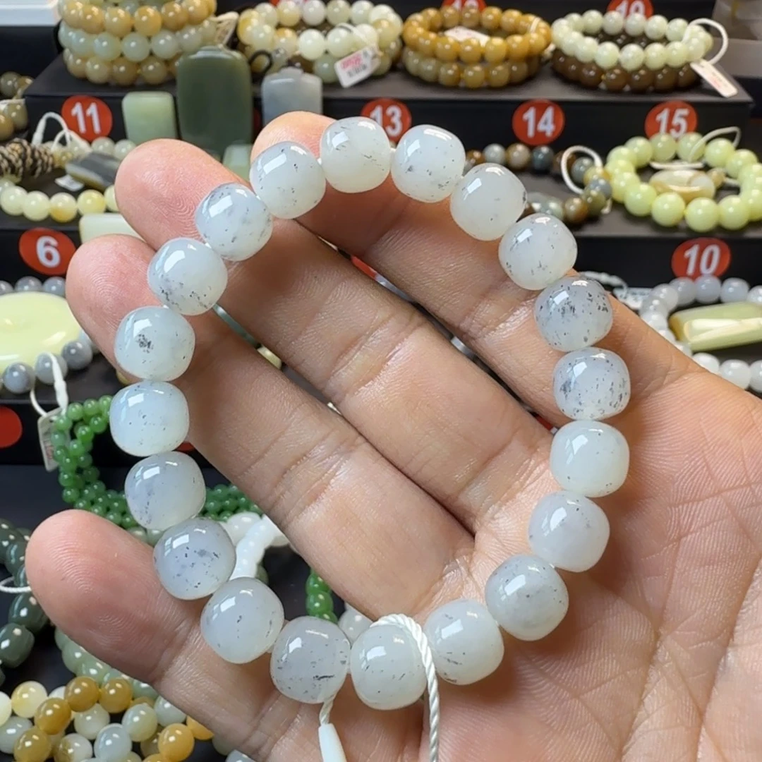 和田玉未镶嵌手链 NGTC国检证书 新疆黑色青花卡10