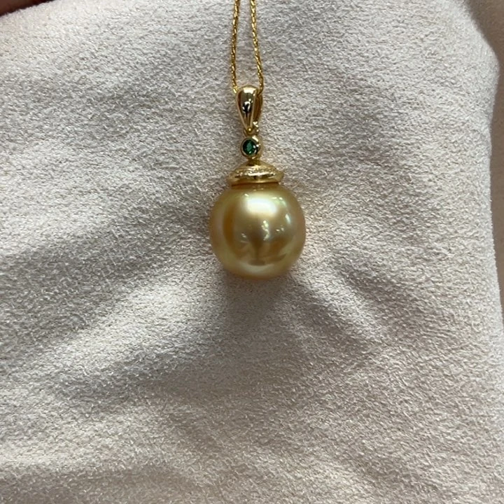 银S925镶嵌吊坠(不含链)海水珍珠12-13浓茶金13号