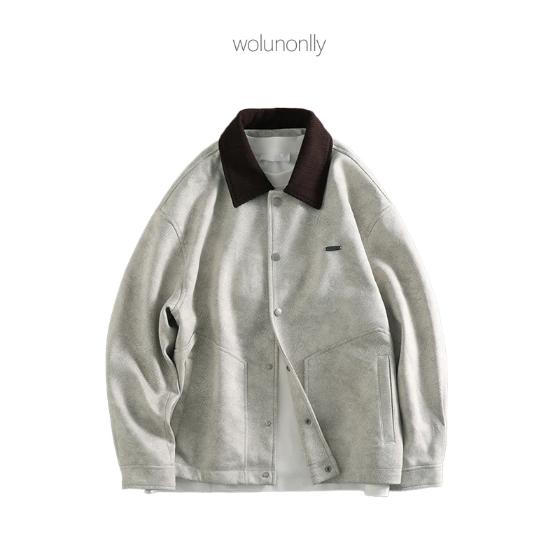 秋季巴安风轻奢老钱工装迪特律猎装翻领鹿皮绒合身夹克外套男士