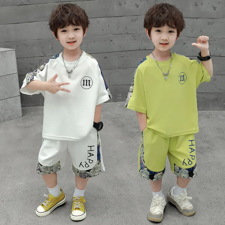 新款儿童可爱动物短袖休闲套装潮宝宝帅气男童夏季五分彩棉