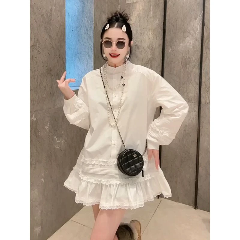 韩系休闲显瘦单排扣立领衬衫裙潮2025秋季新款时尚百搭纯色连衣裙