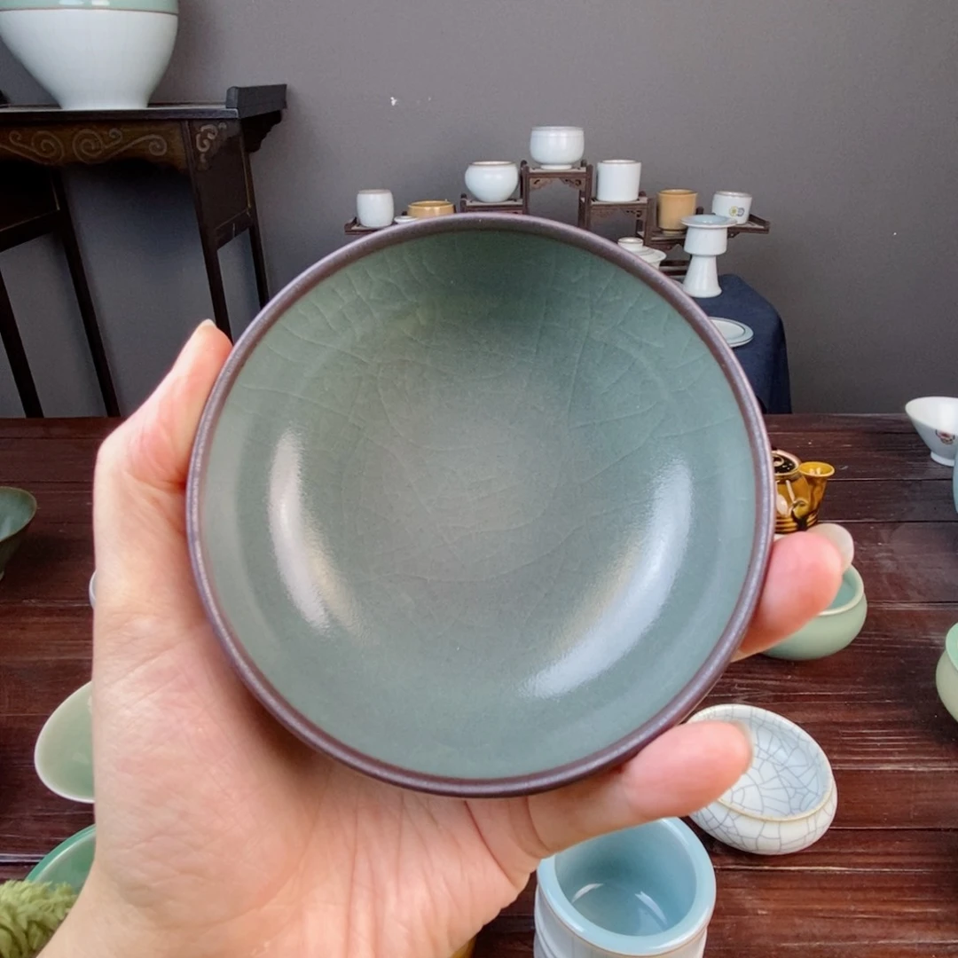 黑胎梅子青小茶碗 开片