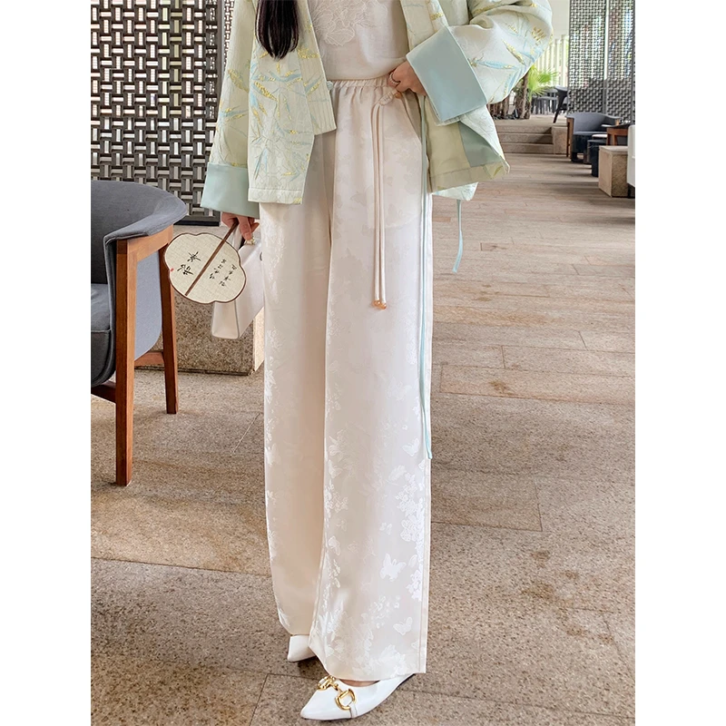 特价~ 落落芳华 国风新中式重工气质提花刺绣盘扣阔腿裤女