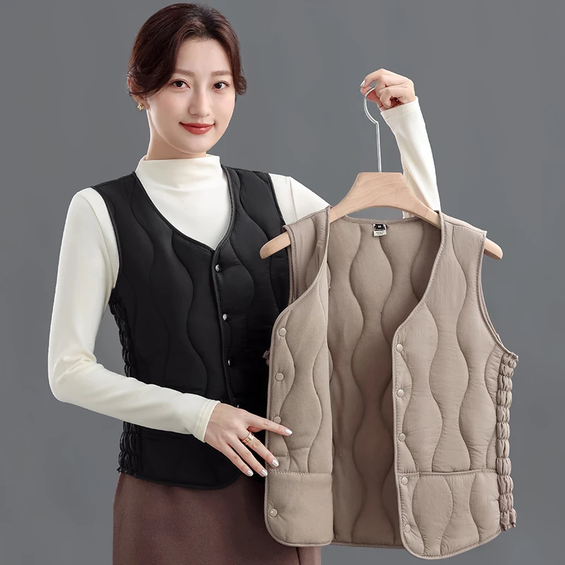 反季棉马甲女加绒加厚2025新款轻薄修身短款保暖内胆V领百搭背心