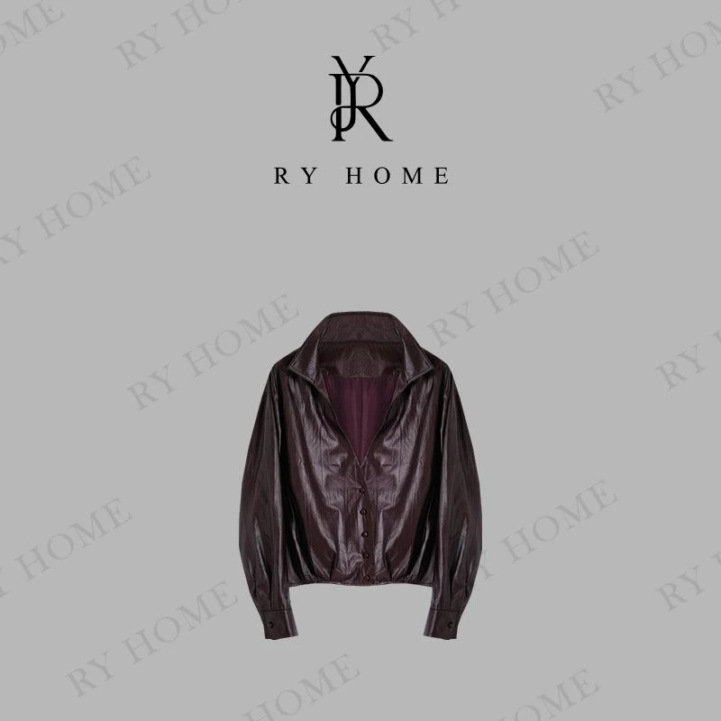 【容雨RYHOME】翻领树脂短款皮衣外套253W2398