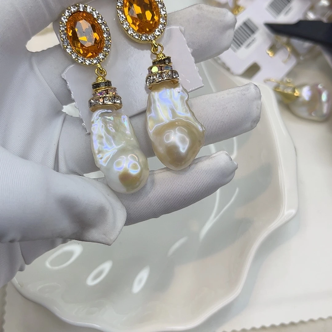 合金淡水珍珠耳饰