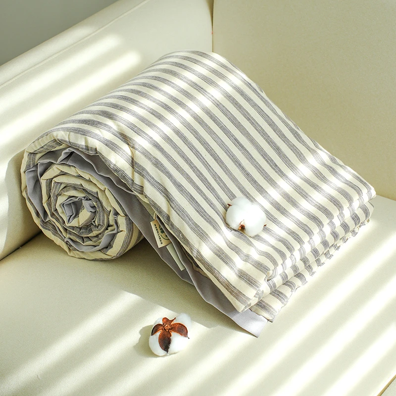 【京かわ会社】罗布麻竖条夏被150*200cm棕黑色