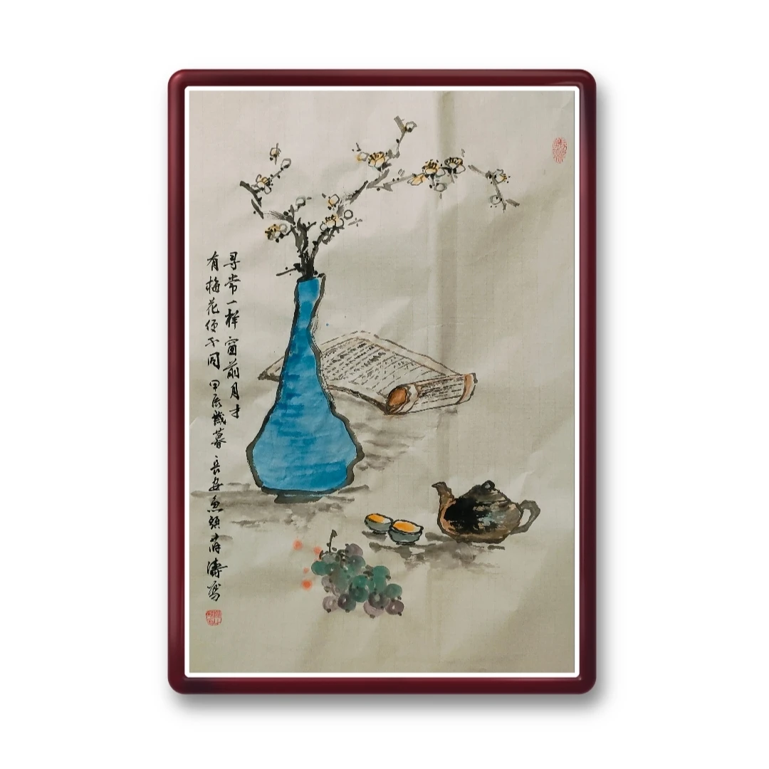 《寻常一样窗前月》长安鱼头·薛涛 手绘国画鲤鱼、花鸟画作品。