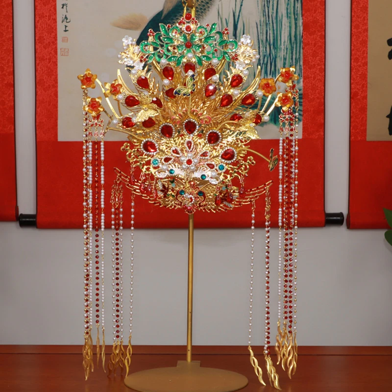 精品凤冠手工小配饰凤冠神帽中式红色凤冠佛像配饰装饰品凤凰头饰