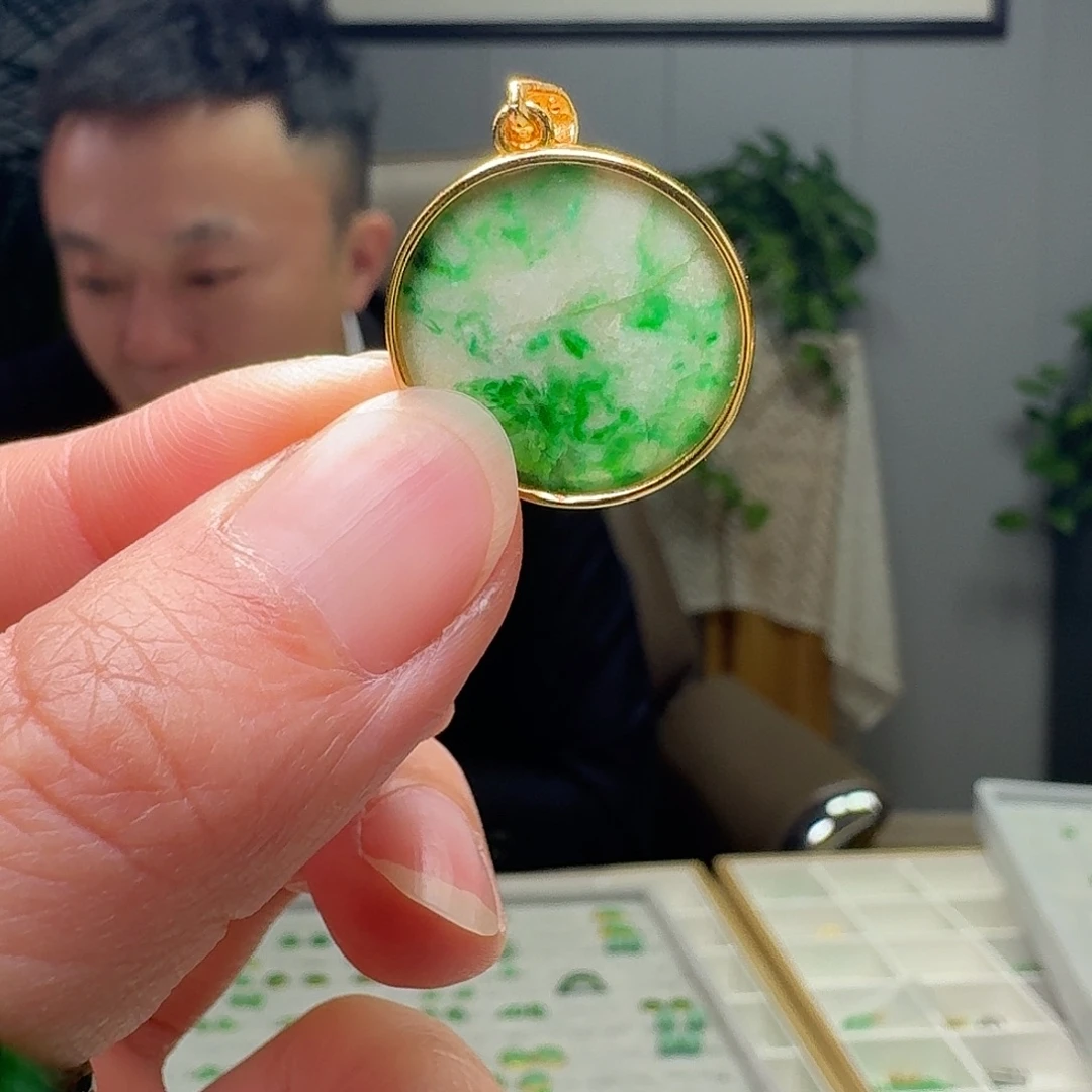 翡翠银S925镶嵌吊坠(不含链)天然微瑕