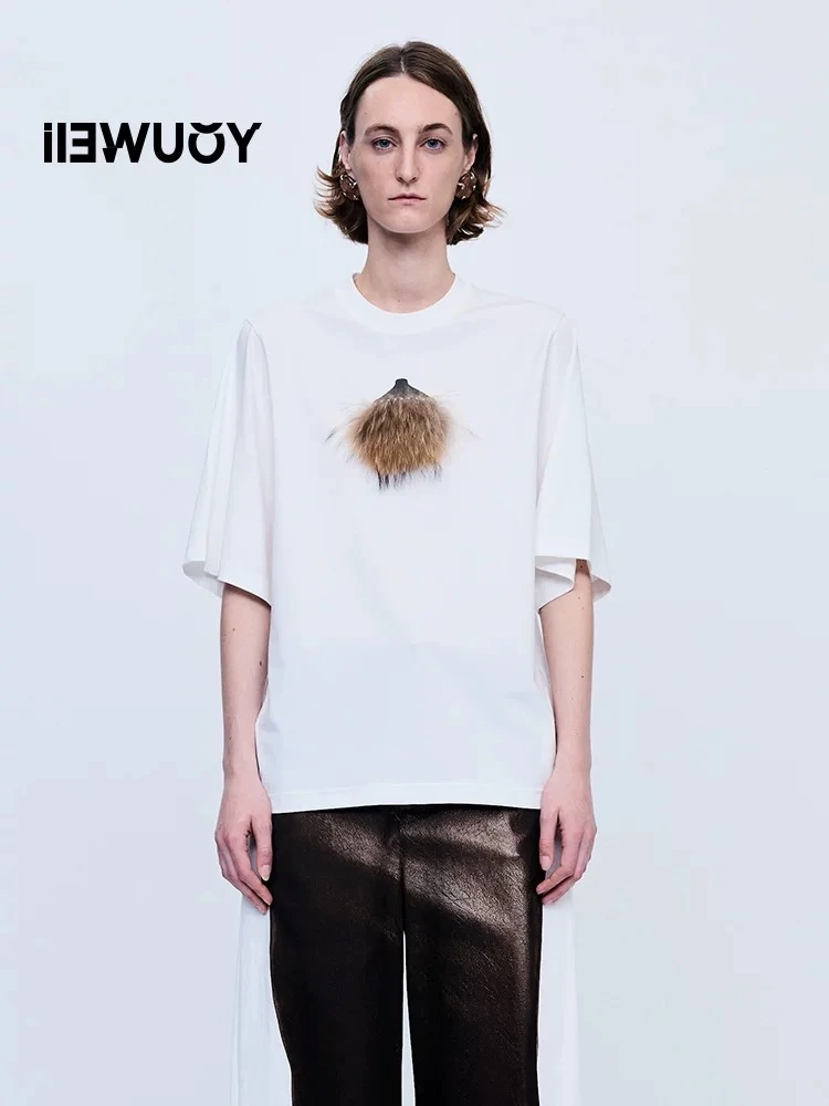 有尾种子粉扑印花短袖T恤