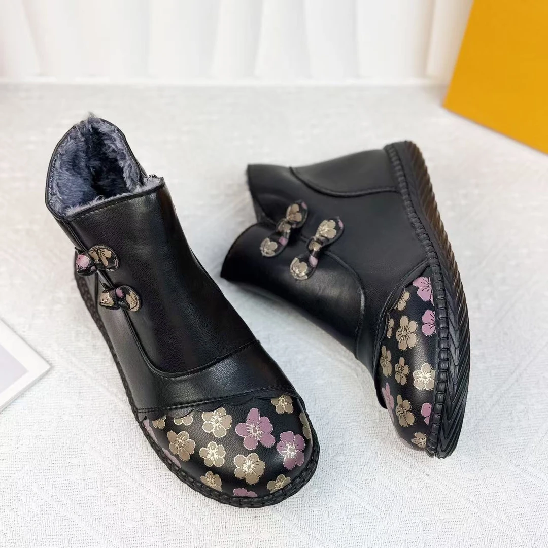 冬季加绒防滑保暖妈妈鞋老人棉鞋舒适中老年女靴