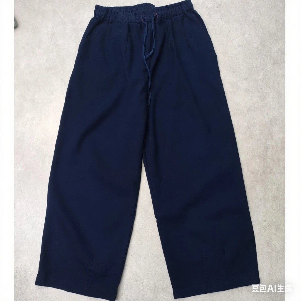 （藏青）砂洗亚麻松紧腰百搭休闲气球裤女WH 017