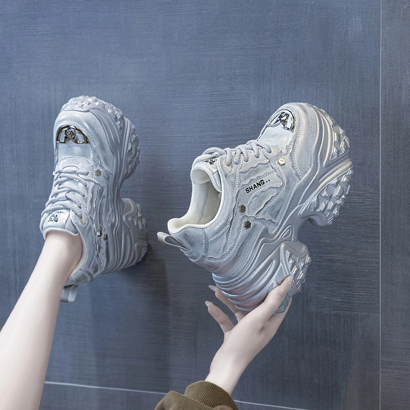 增高10cm老爹鞋女2024秋冬舒适百搭松糕鞋厚底运动休闲鞋6166-52