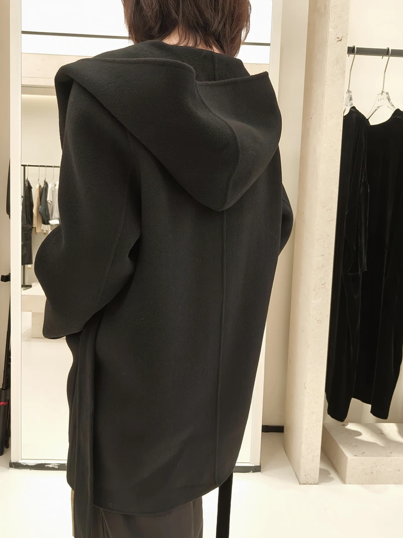 WT26165极简秋冬季双面尼羊毛羊绒大衣连帽外套