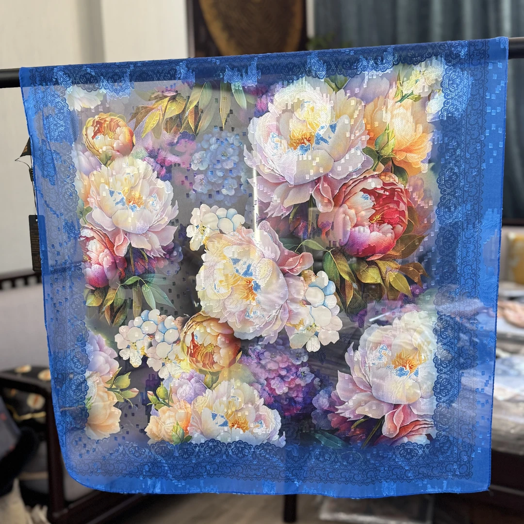 【A56-87 春光明媚】70*70丝巾气质大方花丝斜纹气质国风夏季薄