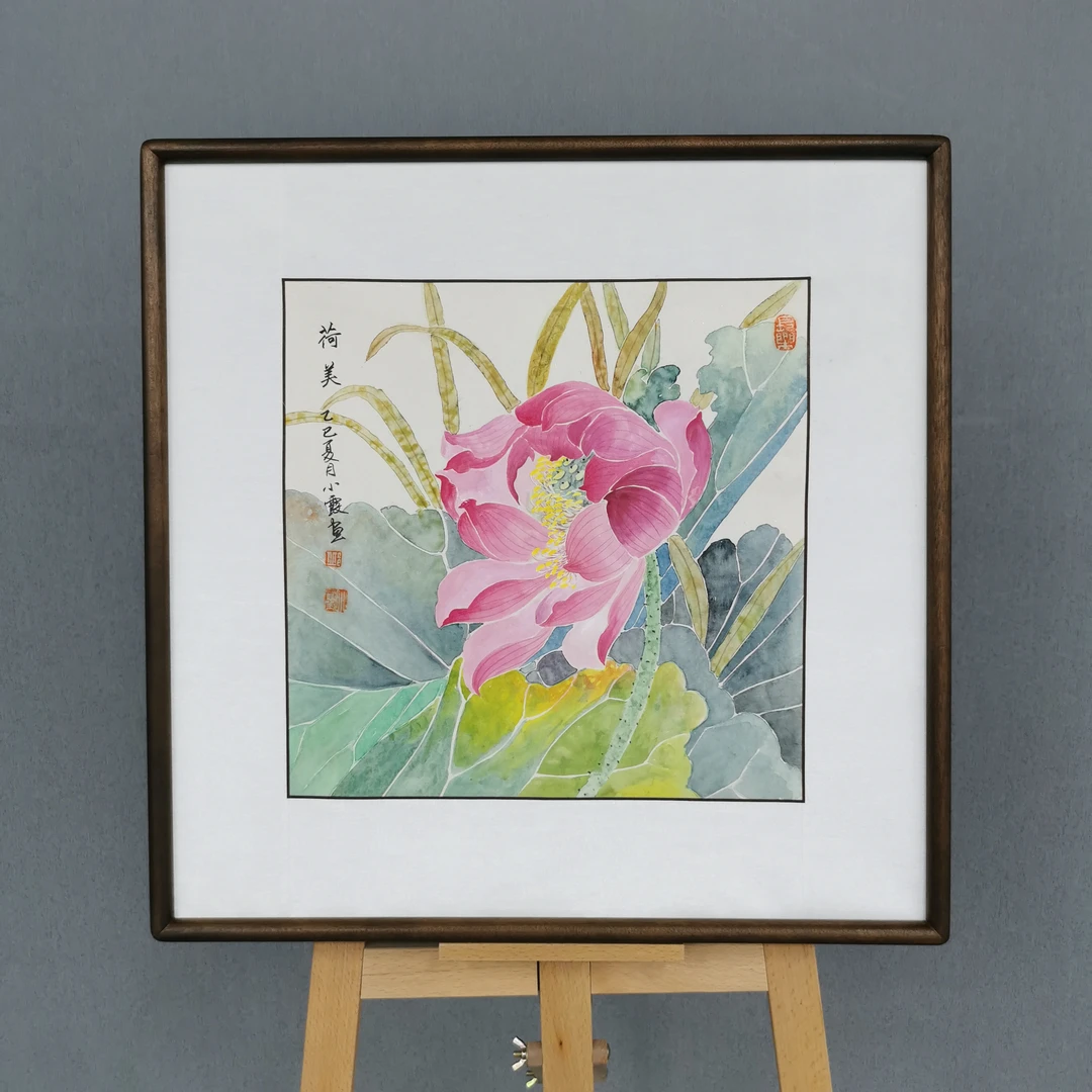 荷美52×52斗方胡桃木画框-小霞老师精品画