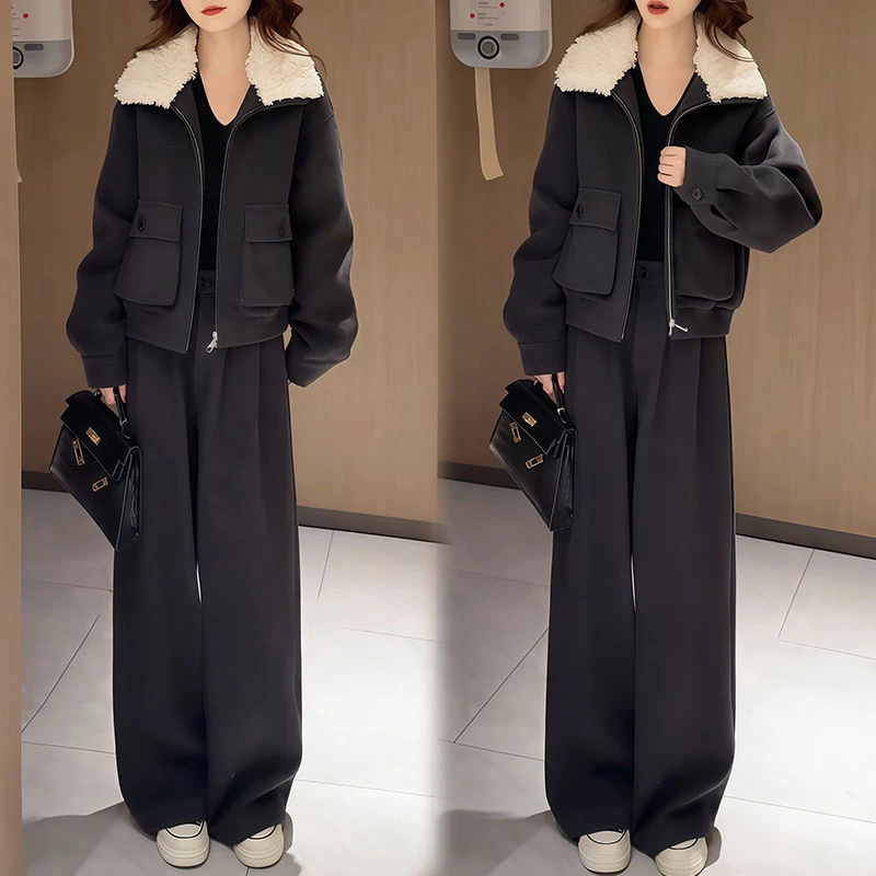 2025新款高级感洋气时尚套装女气质翻领外套显瘦休闲裤两件套