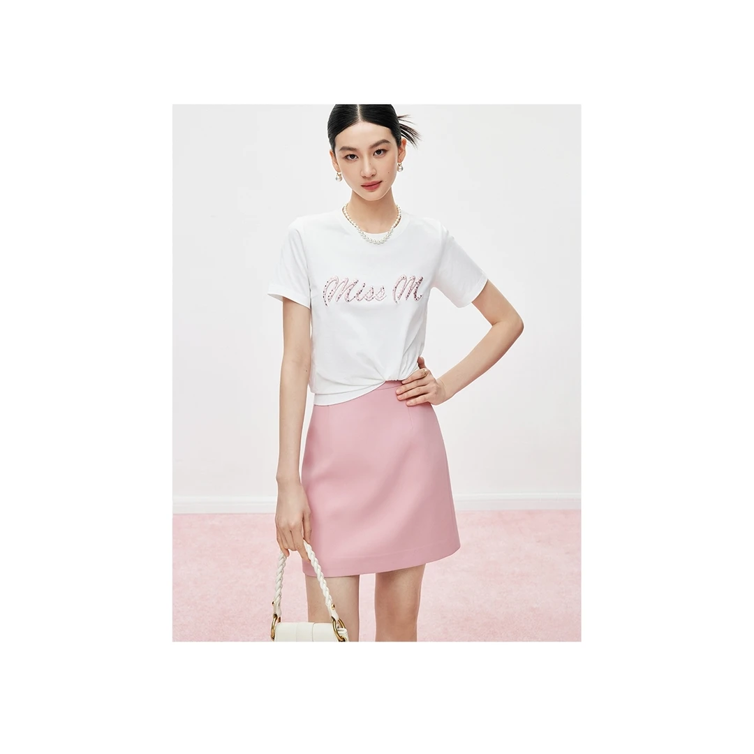 MandyZhang白色设计感定制亮片刺绣短袖t恤女春夏季休闲上衣