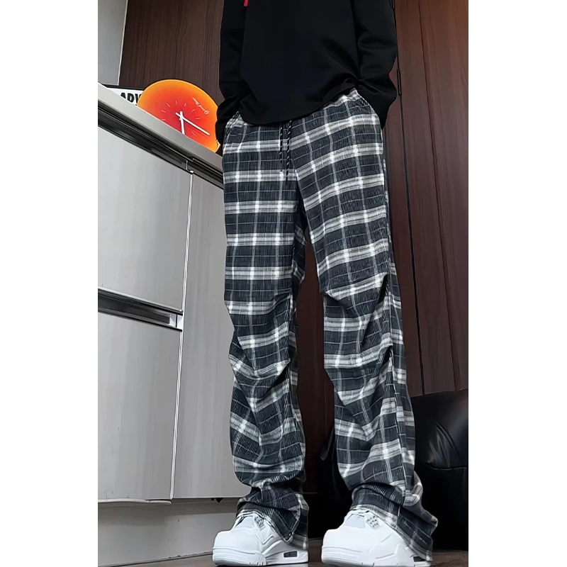vintage美式复古格子裤男早秋新款oversize大码直筒宽松休闲长裤