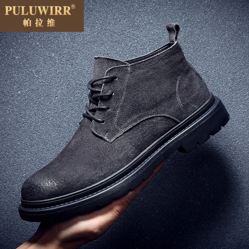 新款休闲马丁靴低帮男款灰色皮靴百搭男款高帮沙漠工装马丁靴短靴