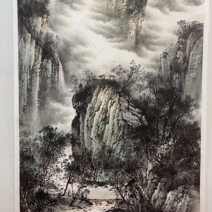 国画秋山烟云六尺竖幅