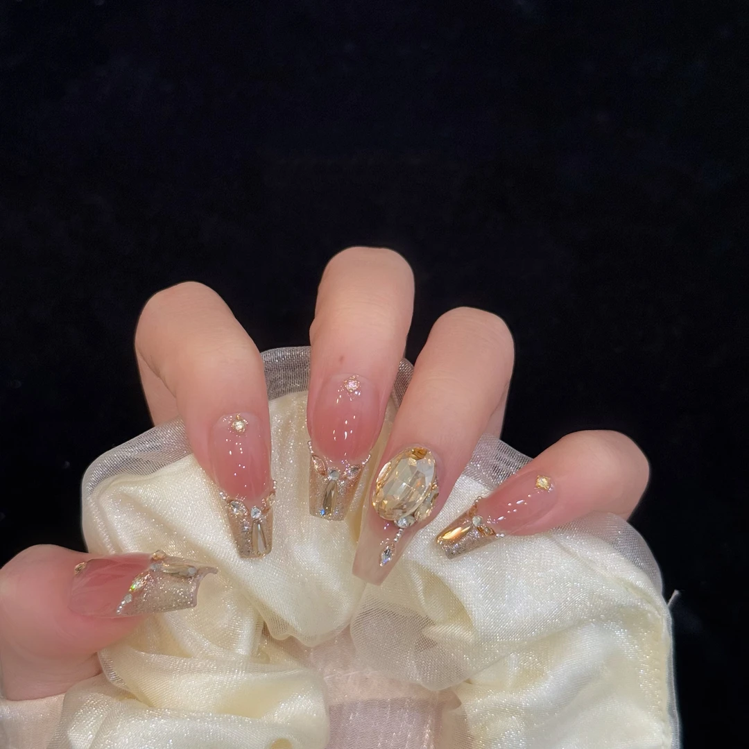 【纸醉金迷】纯手工穿戴甲ins百搭贴钻爆闪设计感镶钻指甲美甲贴片