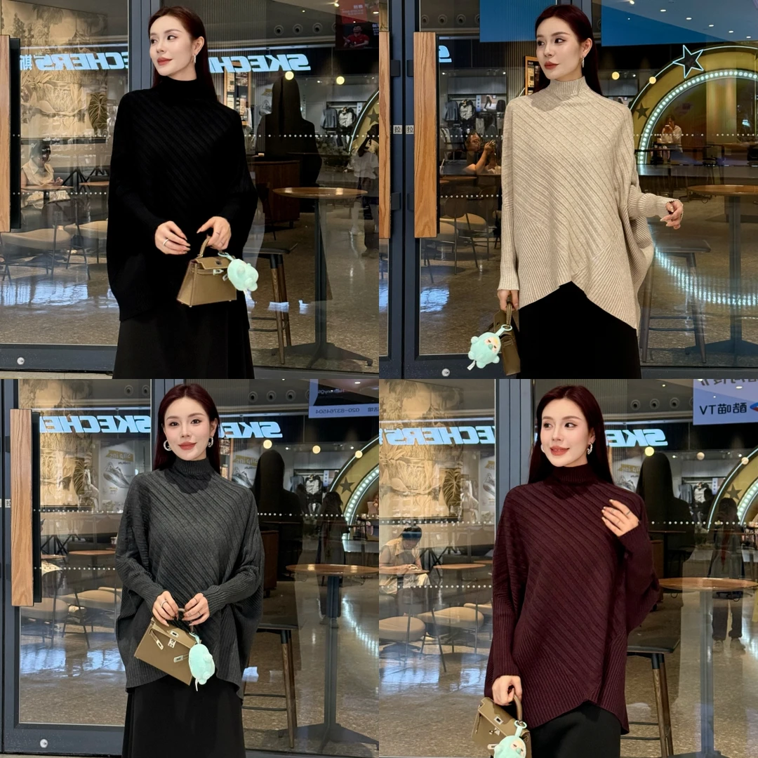 高品质慵懒风不规则宽松纸片人显瘦气质蝙蝠袖毛衣