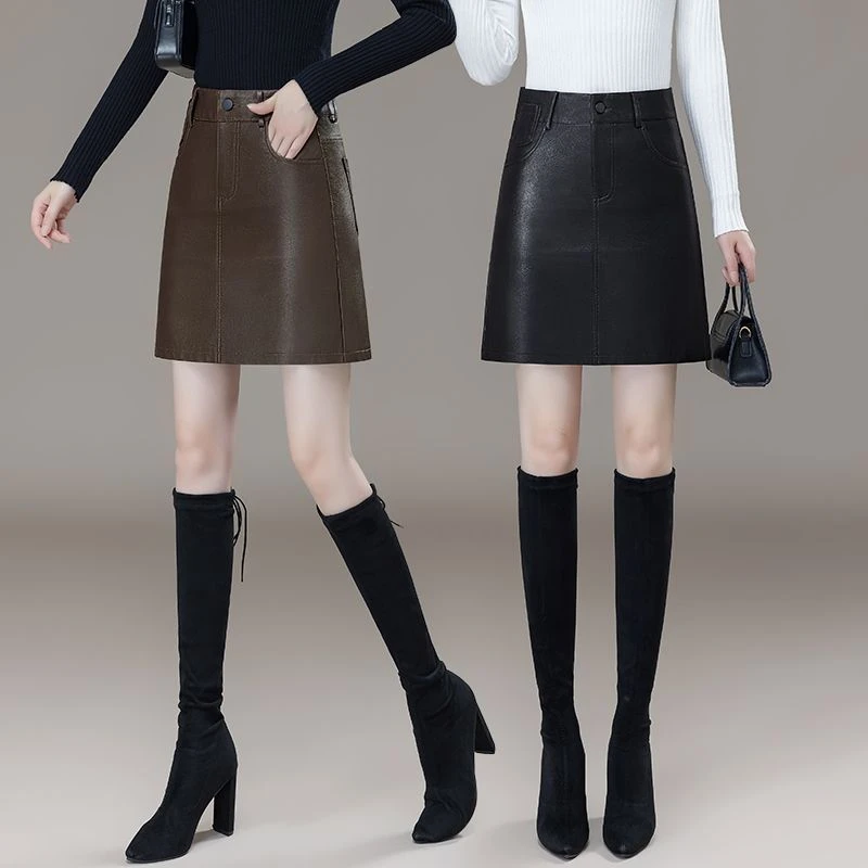 气质时尚PU皮半身裙2025秋冬新款修身显瘦小个子a字包臀一步短裙