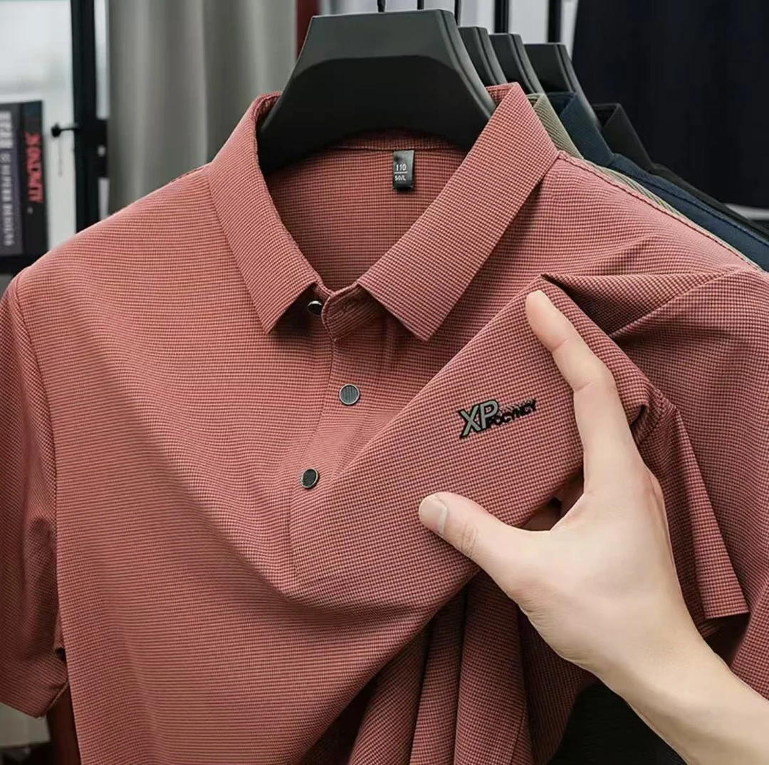 华夫格薄款短袖翻领polo衫夏季休闲透气衬衣