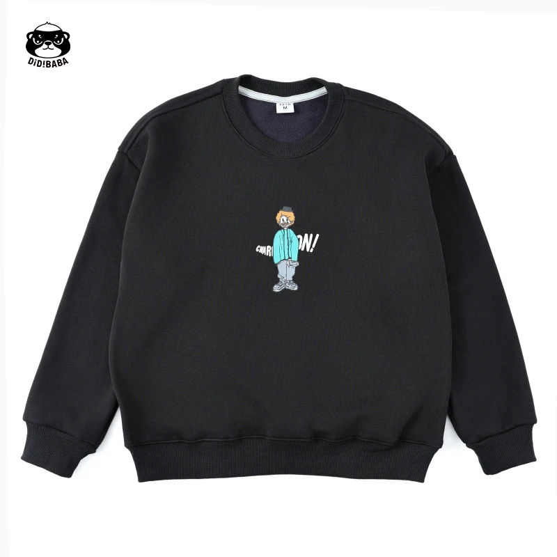 滴滴巴巴童装圆领卫衣加绒宽松休闲出街卡通印花潮牌青少年WB114