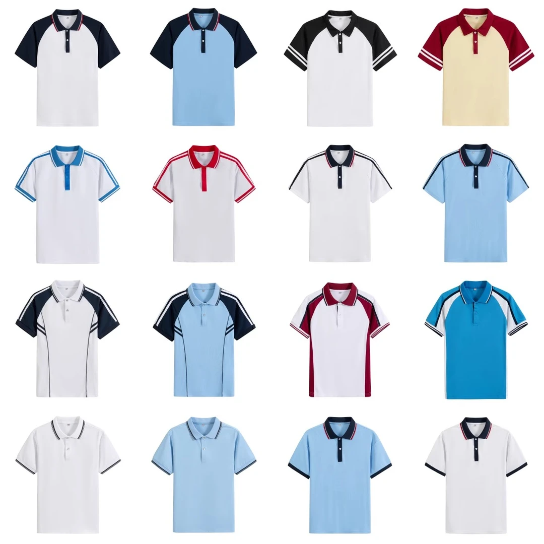夏季中学校服上衣蓝白色POLO衫白红色男女同款短袖班服学院风初中