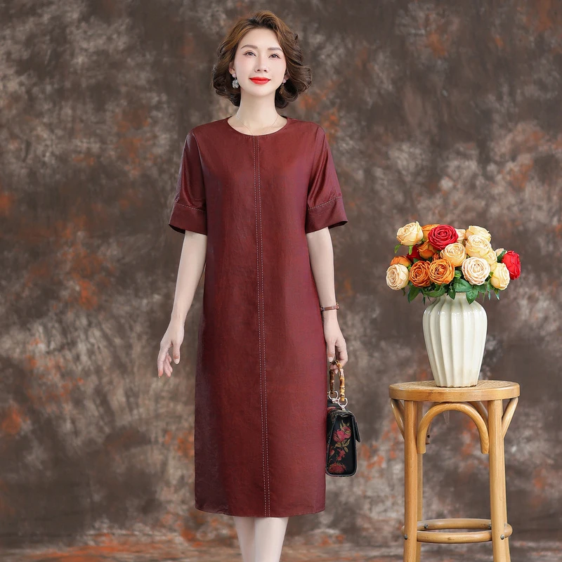 新中式香云纱连衣裙高端女装正品旗舰店2024新款红云纱真丝A字裙