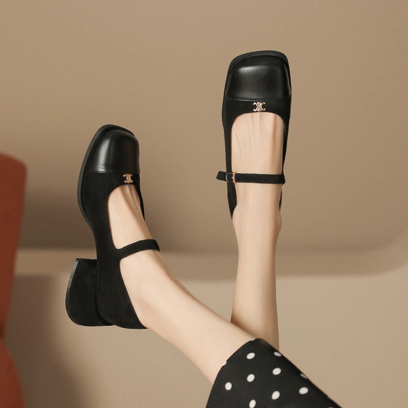 咖色软底单鞋玛丽珍浅口女鞋2025新款时尚粗跟法式少女配裙子鞋女