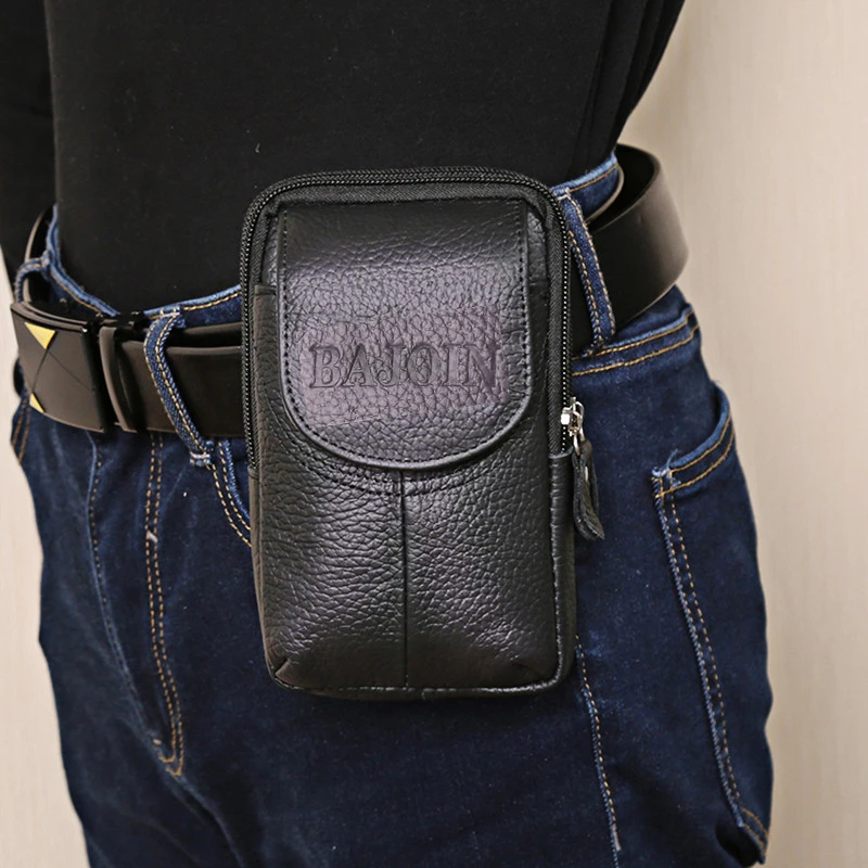 男士穿皮带装放手机的腰包挂腰牛皮手机袋子套老年人跨钱包腰带式