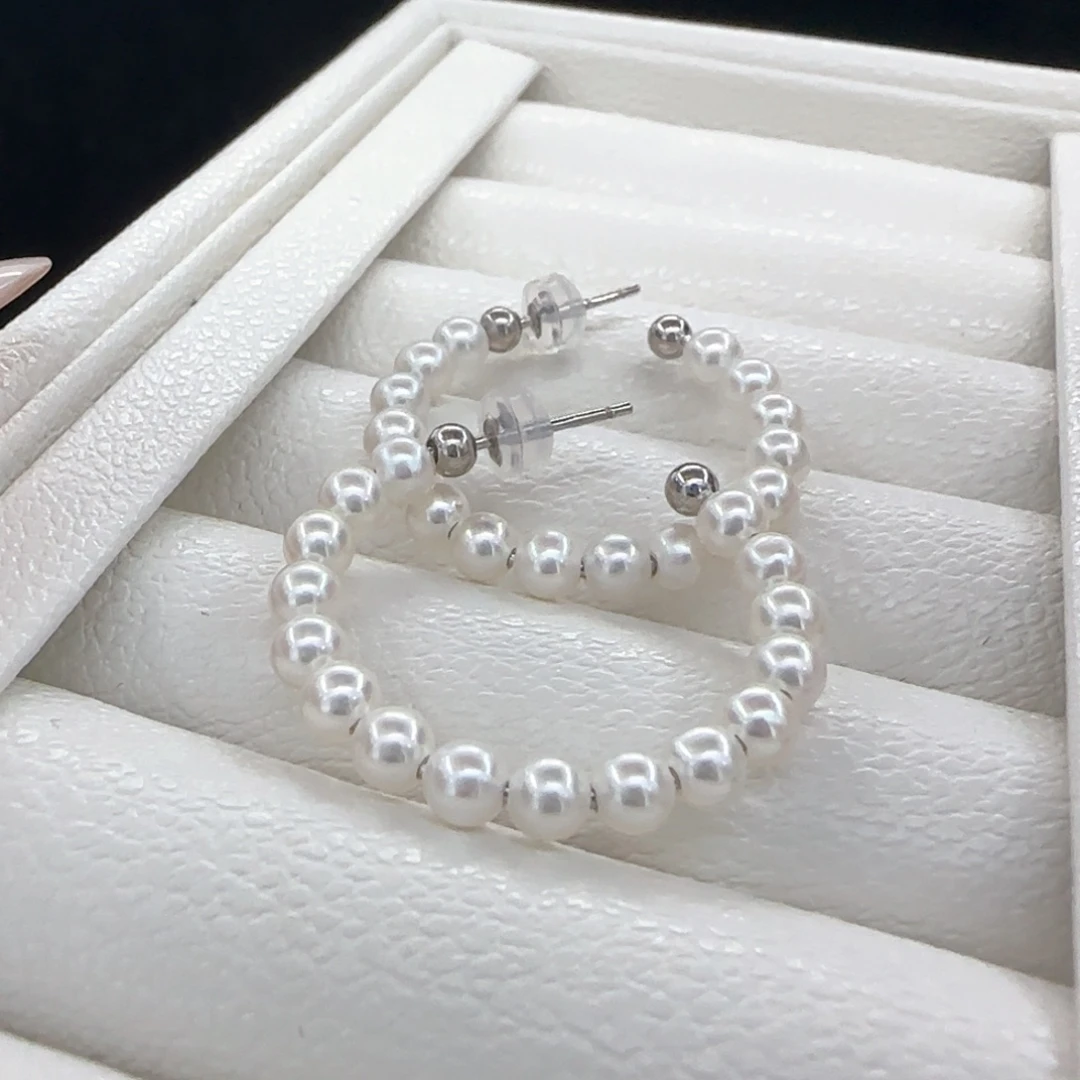 耳饰银S925镶嵌淡水珍珠