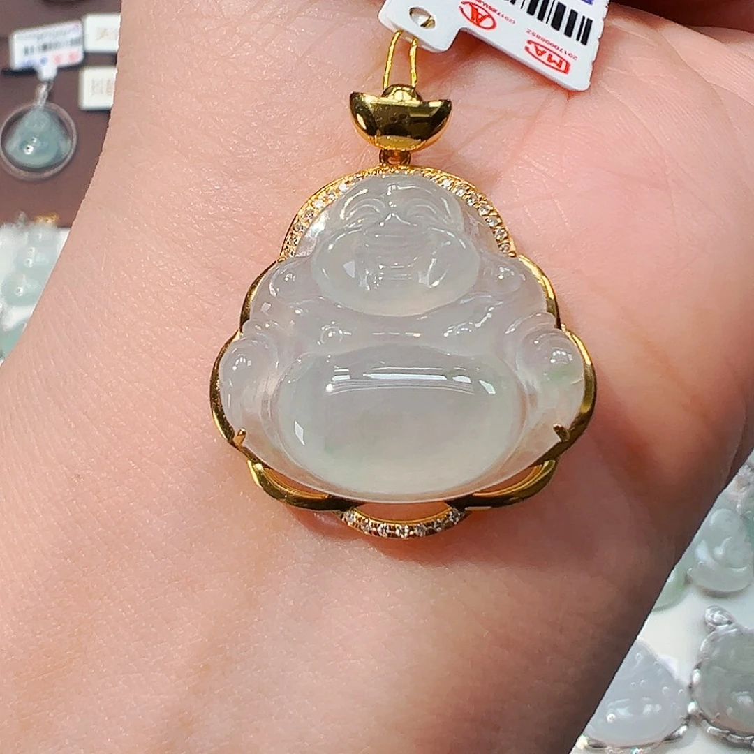 翡翠18K金镶嵌吊坠(不含链)佛公