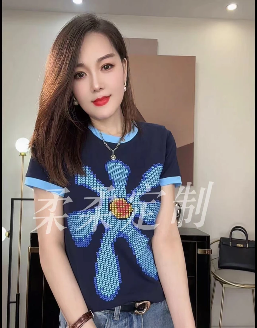 【柔柔推荐】棉短袖圆领百搭上衣8873显瘦修身