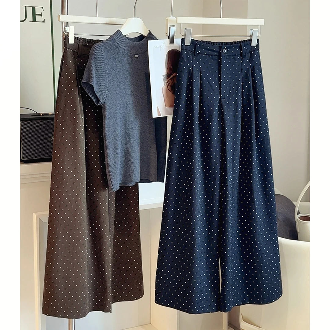 显瘦阔腿高腰时尚休闲百搭波点洋气气质复古韩版女装阔腿休闲裤女