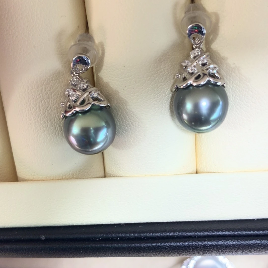 银S925镶嵌海水珍珠耳饰