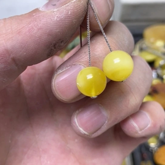 蜜蜡裸石银S925镶嵌耳坠