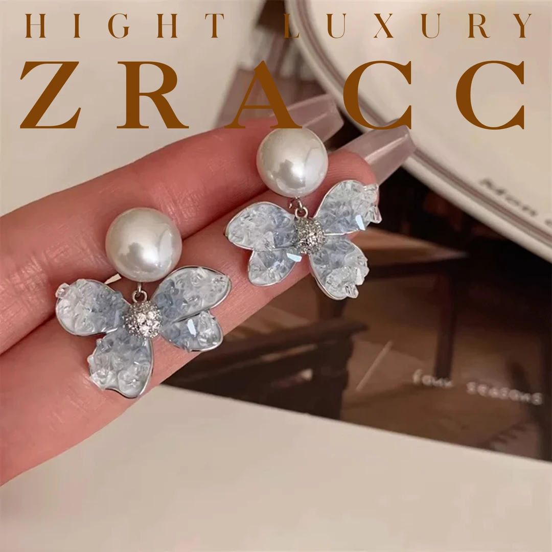 铜合金亚克力耳饰 左耳家【蓝色妖姬】925银针春夏新款百搭气质耳环